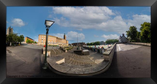 360 panorama capture in Norwich market place Framed Print by Chris Yaxley