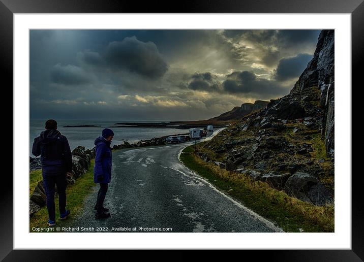 Walking the road to Staffin pier in January Framed Mounted Print by Richard Smith