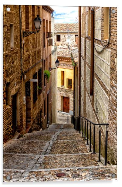 Steep, narrow street in Toledo, Spain Acrylic by Kevin Hellon