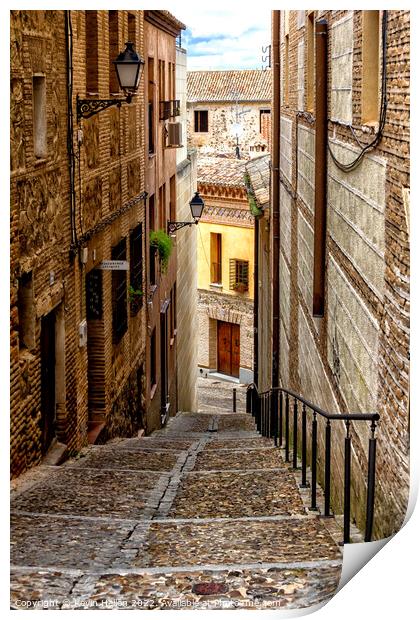 Steep, narrow street in Toledo, Spain Print by Kevin Hellon