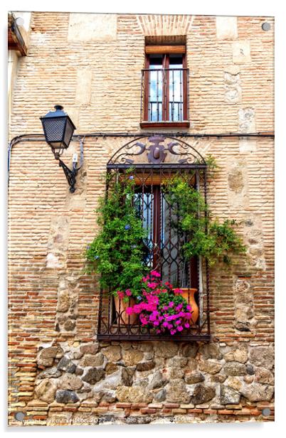 Window with flowers in old house in Toledo, Spain Acrylic by Kevin Hellon