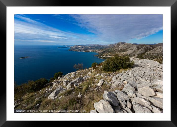 View of Adriatic coast in Croatia from a mountains. Framed Mounted Print by Sergey Fedoskin