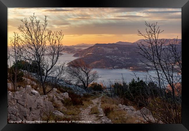 Sunset view from Croatians montains, located along the Dalmatian coast of the Adriatic Sea. Framed Print by Sergey Fedoskin