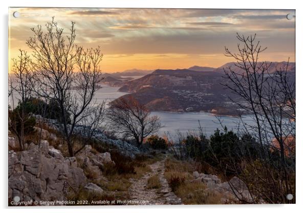 Sunset view from Croatians montains, located along the Dalmatian coast of the Adriatic Sea. Acrylic by Sergey Fedoskin