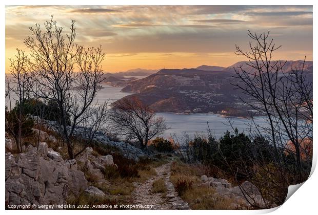 Sunset view from Croatians montains, located along the Dalmatian coast of the Adriatic Sea. Print by Sergey Fedoskin