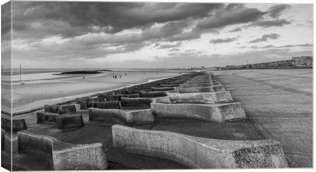 Moreton Beach black and white panorama Canvas Print by Jason Wells