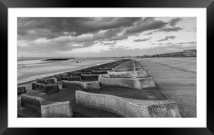 Moreton Beach black and white panorama Framed Mounted Print by Jason Wells