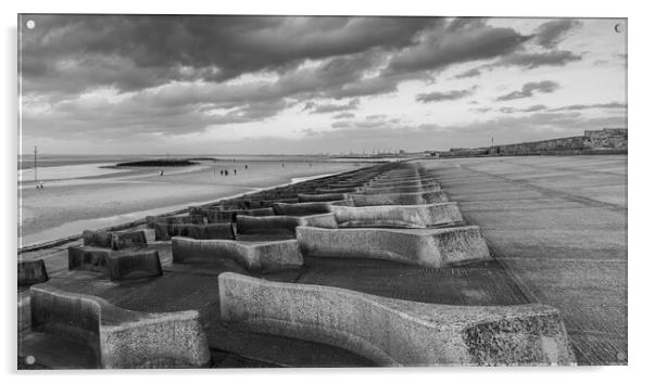 Moreton Beach black and white panorama Acrylic by Jason Wells