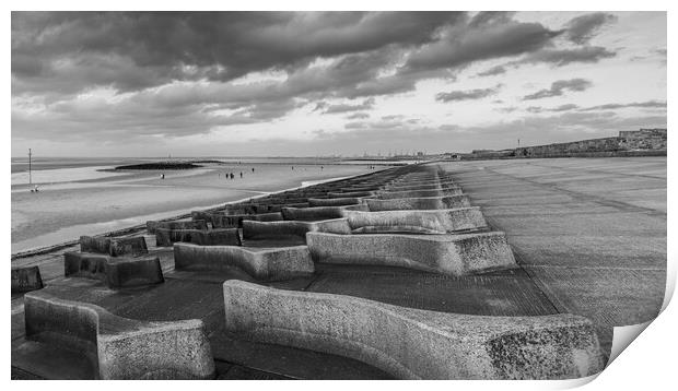 Moreton Beach black and white panorama Print by Jason Wells