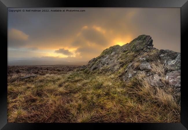 Sunrise Rock, Western Beacons near Llyn y Fan Fawr Framed Print by Neil Holman