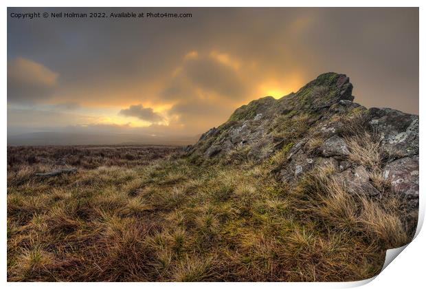 Sunrise Rock, Western Beacons near Llyn y Fan Fawr Print by Neil Holman