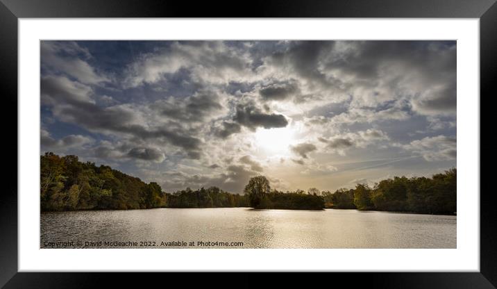 Serene Winter Sunset at Rufford Abbey Lake Framed Mounted Print by David McGeachie
