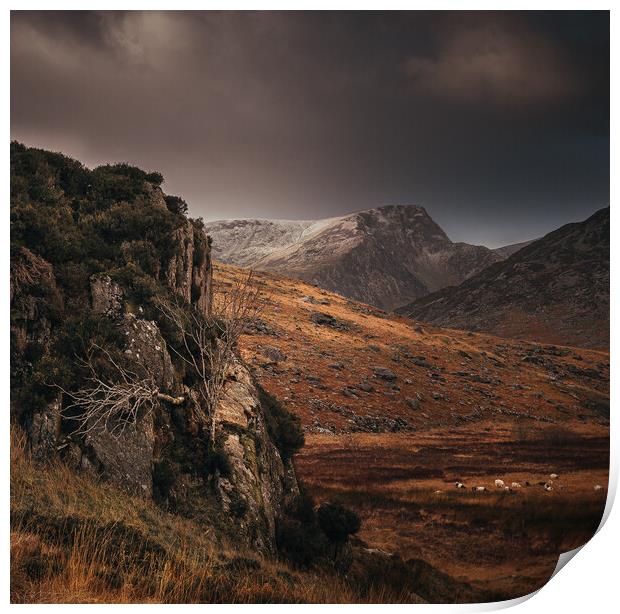 Wintery Showers over Y Garn Print by Clive Ashton