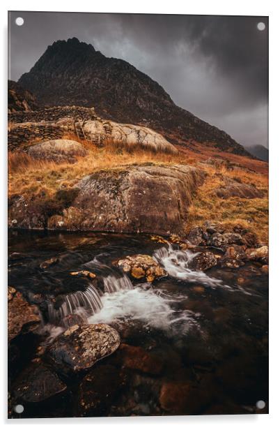 Looking up towards Tryfan Acrylic by Clive Ashton