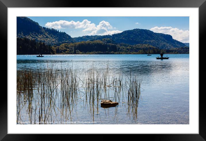 Fishing on a Tranquil Lake France Framed Mounted Print by Pearl Bucknall