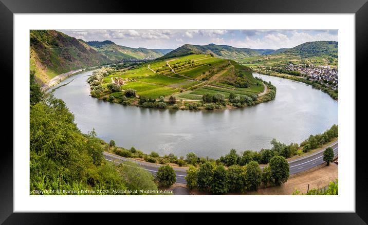 Panoramic view of the Moselle River bend near the Germany historic village Bremm. Framed Mounted Print by Plamen Petrov