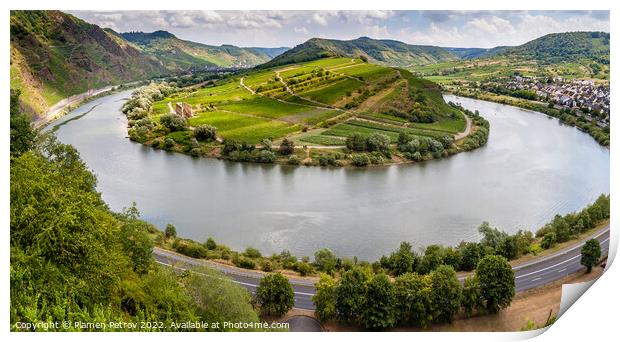 Panoramic view of the Moselle River bend near the Germany historic village Bremm. Print by Plamen Petrov