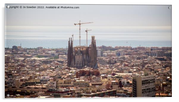 Barcelona City Scape Acrylic by Jo Sowden