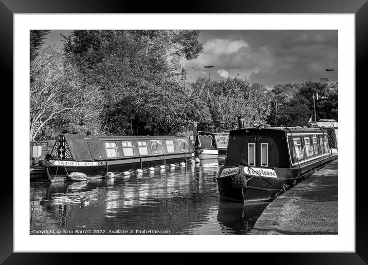 Narrowboats - Monochrome Framed Mounted Print by John Barratt