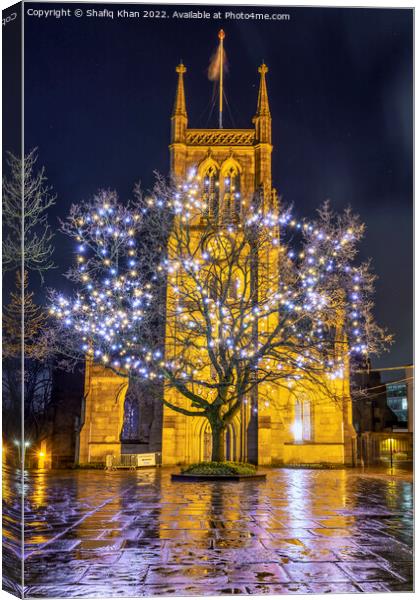 Blackburn Cathedral with Tree Lights Illuminated Canvas Print by Shafiq Khan