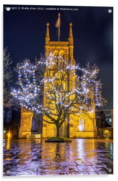 Blackburn Cathedral with Tree Lights Illuminated Acrylic by Shafiq Khan