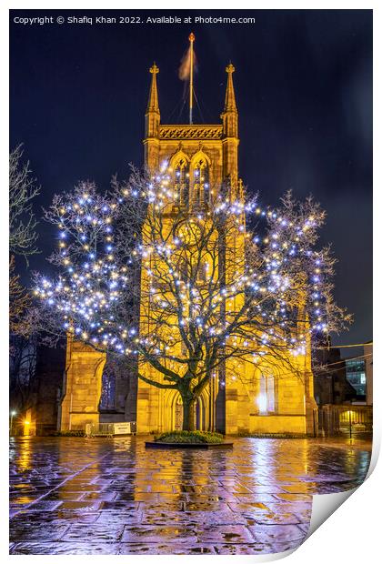 Blackburn Cathedral with Tree Lights Illuminated Print by Shafiq Khan