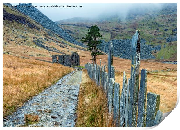 Cwmorthin Slate Mining Valley Snowdonia Print by Nick Jenkins