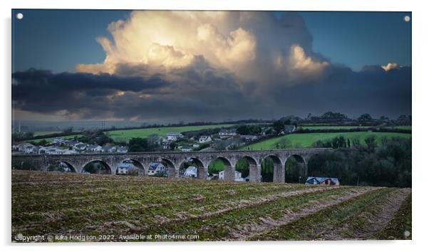 Angarrack Viaduct landscape, Hayle, Cornwall  Acrylic by Rika Hodgson