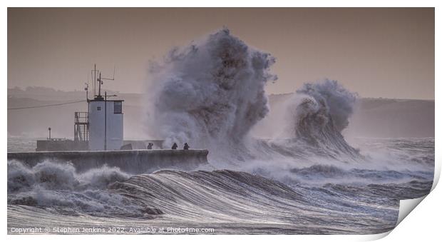 Porthcawl during Storm Ciara Print by Stephen Jenkins