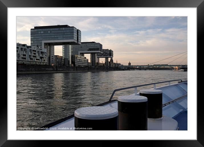The city of Cologne, Germany, seen from a boat on the Rhine river Framed Mounted Print by Lensw0rld 