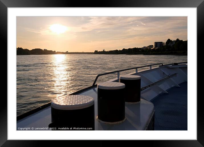 Sunset over water seen from a boat on the Rhine river  Framed Mounted Print by Lensw0rld 
