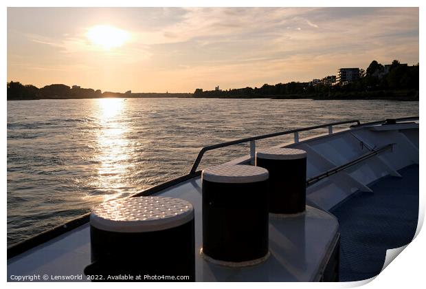 Sunset over water seen from a boat on the Rhine river  Print by Lensw0rld 