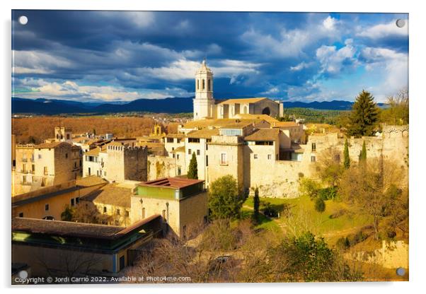 Aerial panoramic views of the city of Girona, Catalonia - 3 - Or Acrylic by Jordi Carrio