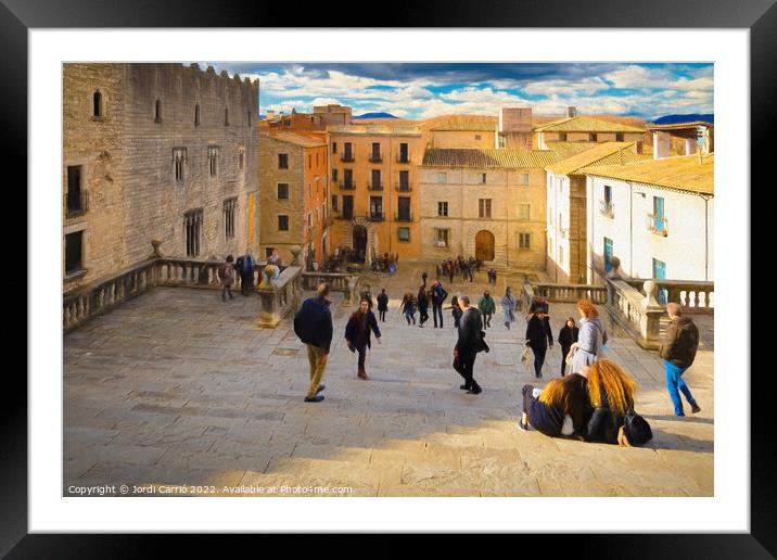 Girona Cathedral square - CR2112-6456-PIN Framed Mounted Print by Jordi Carrio