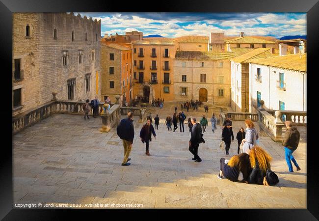 Girona Cathedral square - CR2112-6456-PIN Framed Print by Jordi Carrio