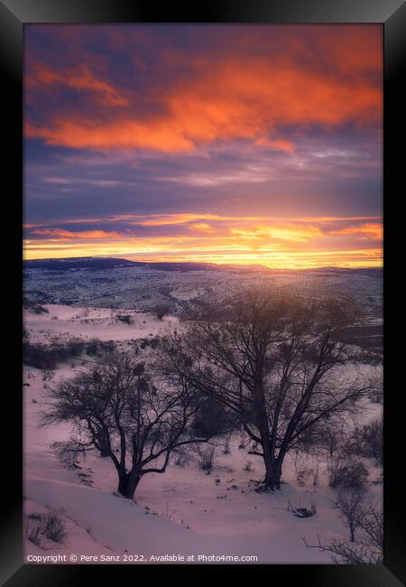 Beautiful Winter Sunset in a Snowy Landscape  Framed Print by Pere Sanz