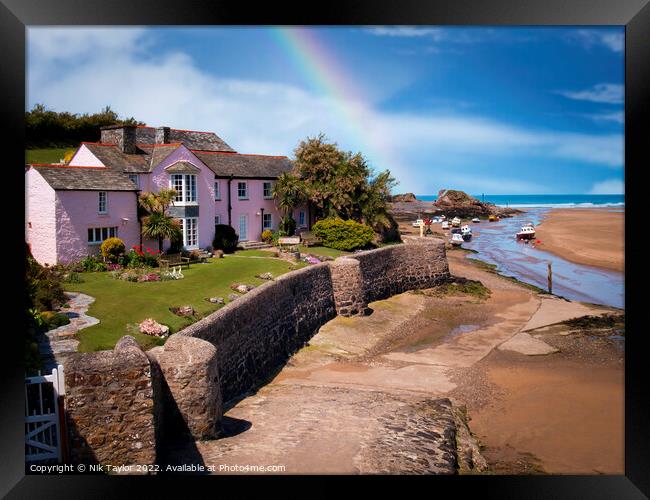 Efford Cottage and slipway, Bude, Cornwall Framed Print by Nik Taylor