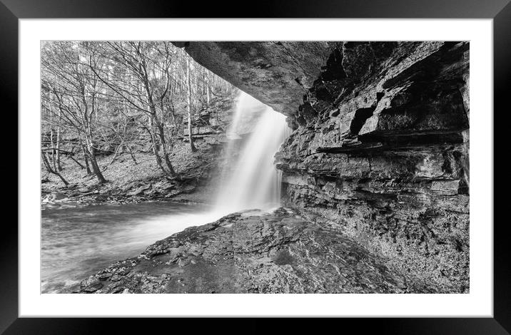 Summerhill Force in monochrome Framed Mounted Print by Mark Godden