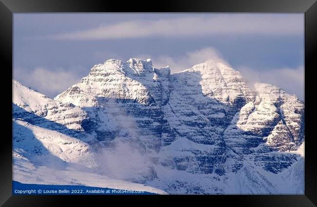 Snow covered An Teallach mountain, Scottish Highlands, Scotland Framed Print by Louise Bellin