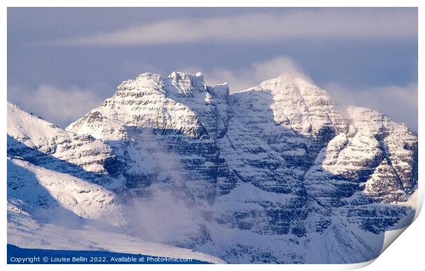 Snow covered An Teallach mountain, Scottish Highlands, Scotland Print by Louise Bellin