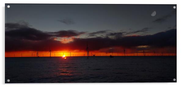 Windfarm sunset Acrylic by Russell Finney