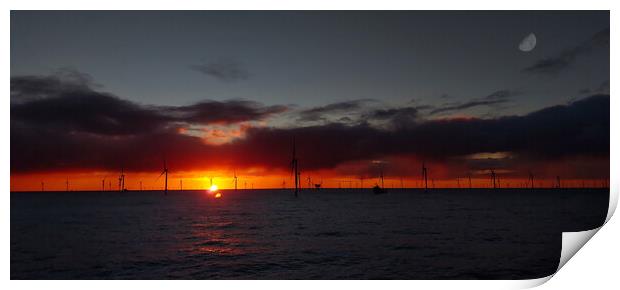 Windfarm sunset Print by Russell Finney