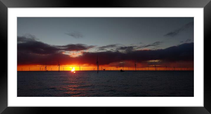 Sunset in German windfarm Framed Mounted Print by Russell Finney