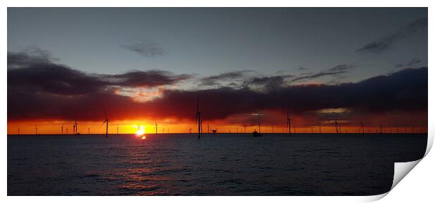 Sunset in German windfarm Print by Russell Finney