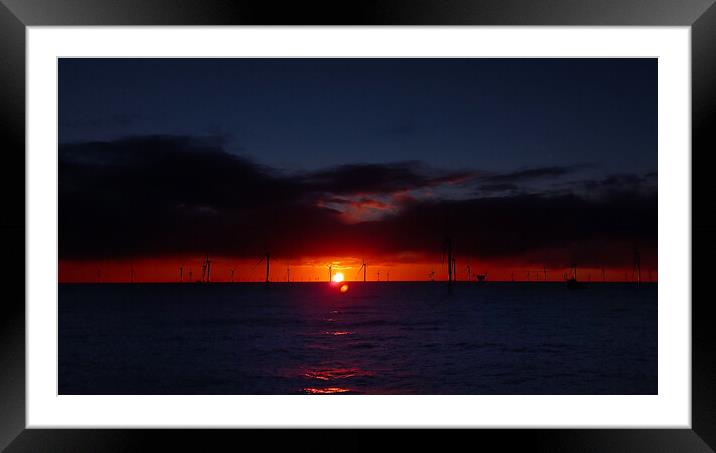 Sunset in Windfarm Framed Mounted Print by Russell Finney