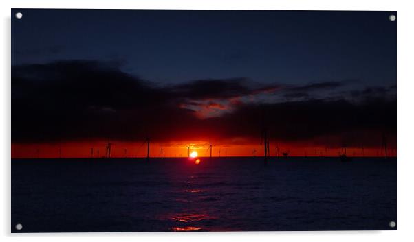 Sunset in Windfarm Acrylic by Russell Finney