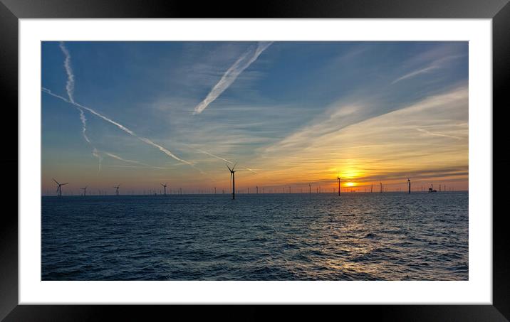 Sunrise in windfarm Framed Mounted Print by Russell Finney
