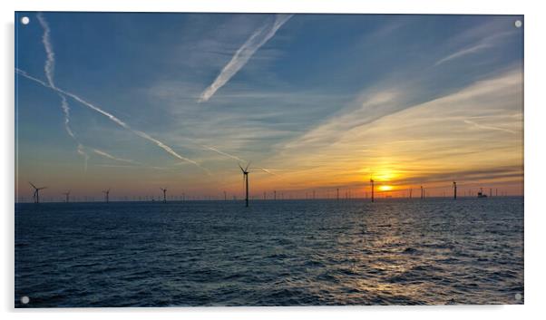 Sunrise in windfarm Acrylic by Russell Finney