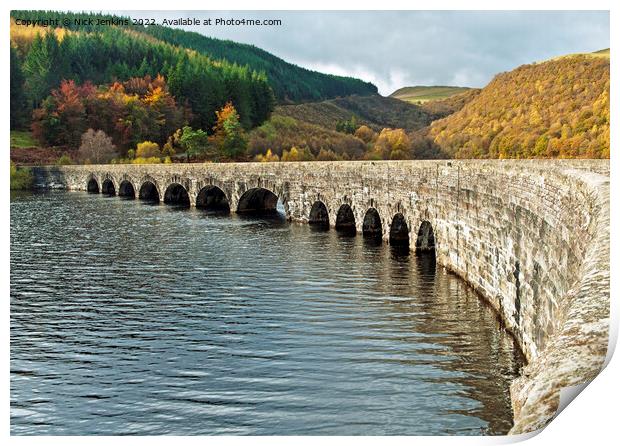 Garreg Ddu Dam Elan Valley Powys Mid Wales Print by Nick Jenkins