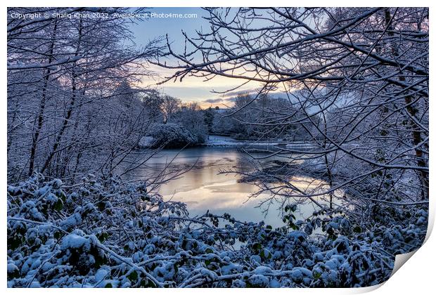 Frozen Lake at Corporation Park, Blackburn, Lancashire, UK Print by Shafiq Khan